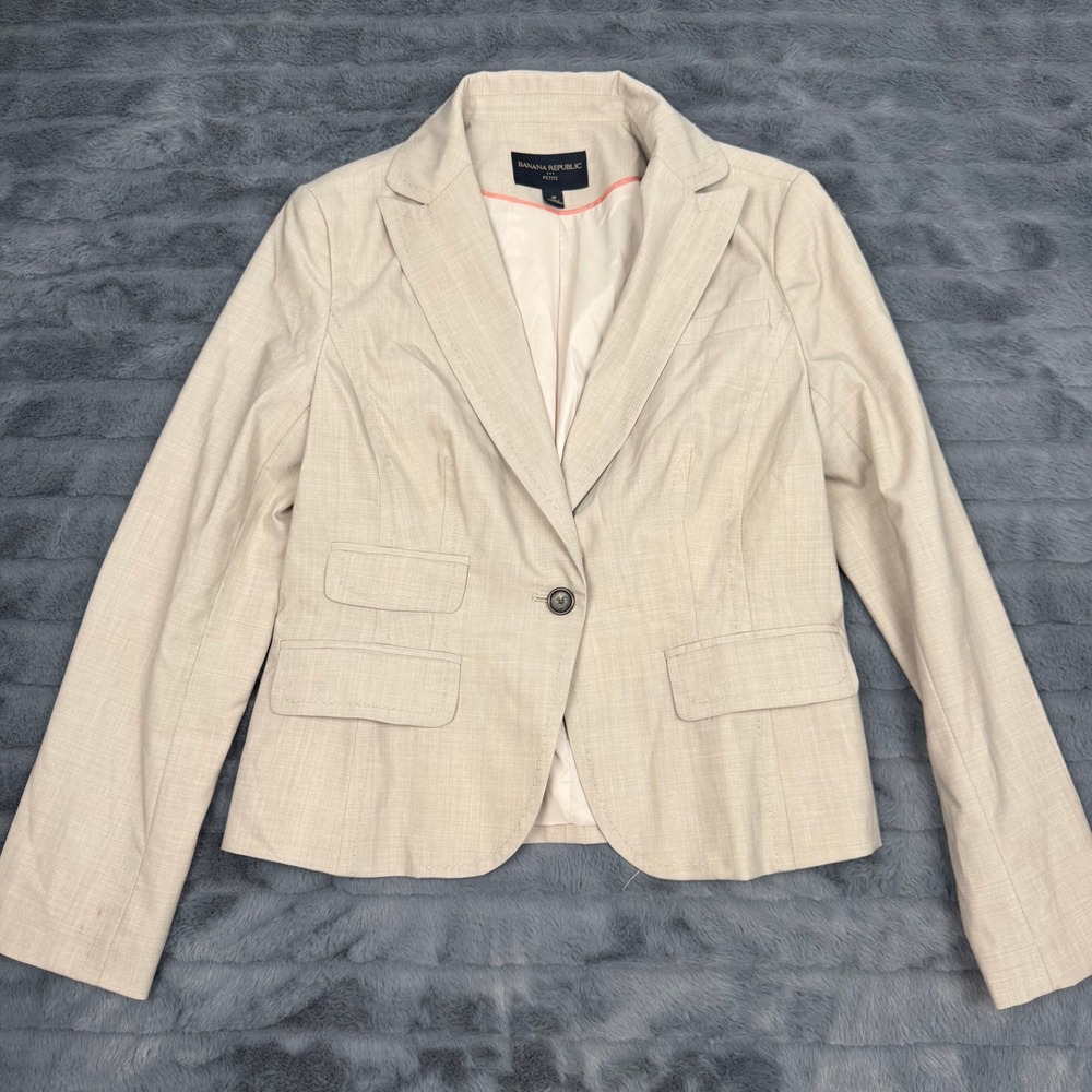 Banana Republic Petite Beige Wool Blend Pick Stitch Single Button Blazer Size 8P